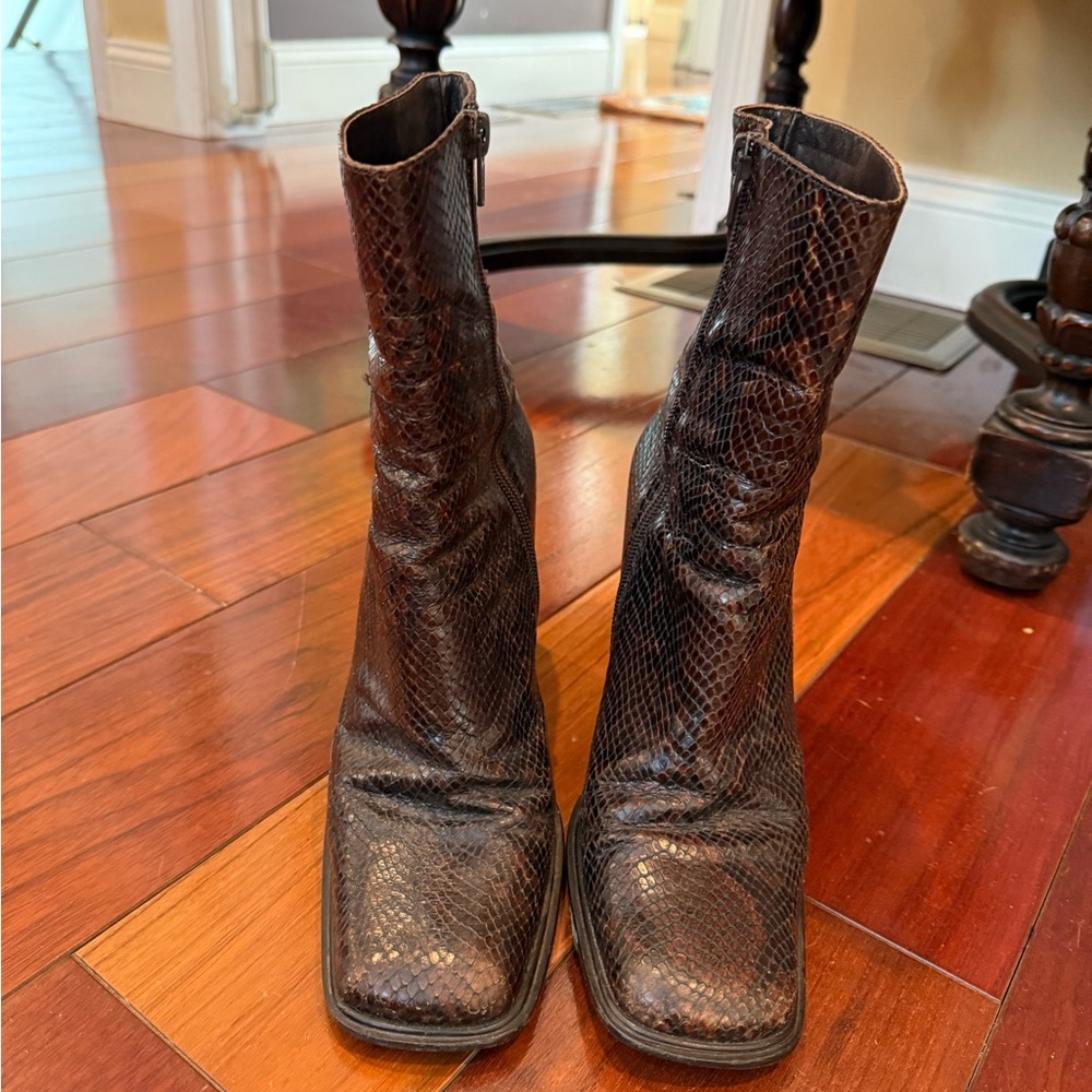 Via Spiga Dark Brown Snakeskin Heeled Boots